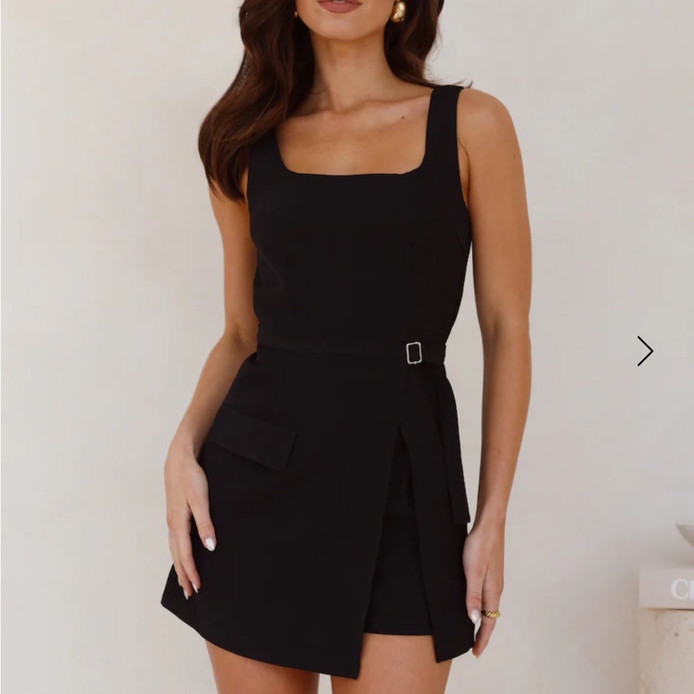 Black Mini Asymmetrical Wrap Sheath Dress with Square Neckline